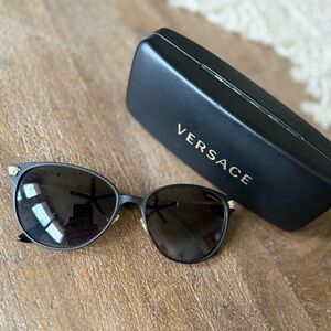 Versace Women's Black Sunglasses with Gold Logo Accents VE2168